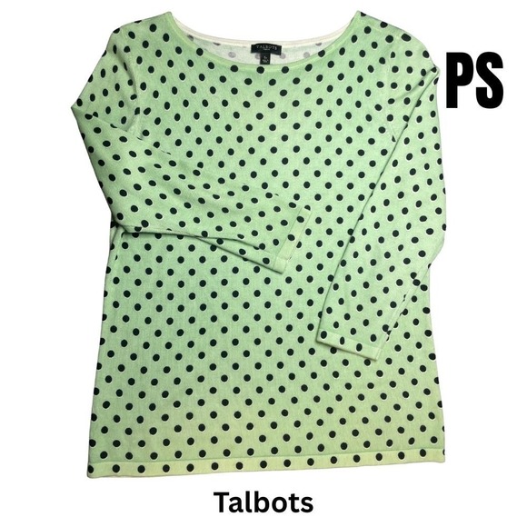 Talbots Sweaters - Talbots Green Stretch Sweater with Black Dots Petite Small EUC